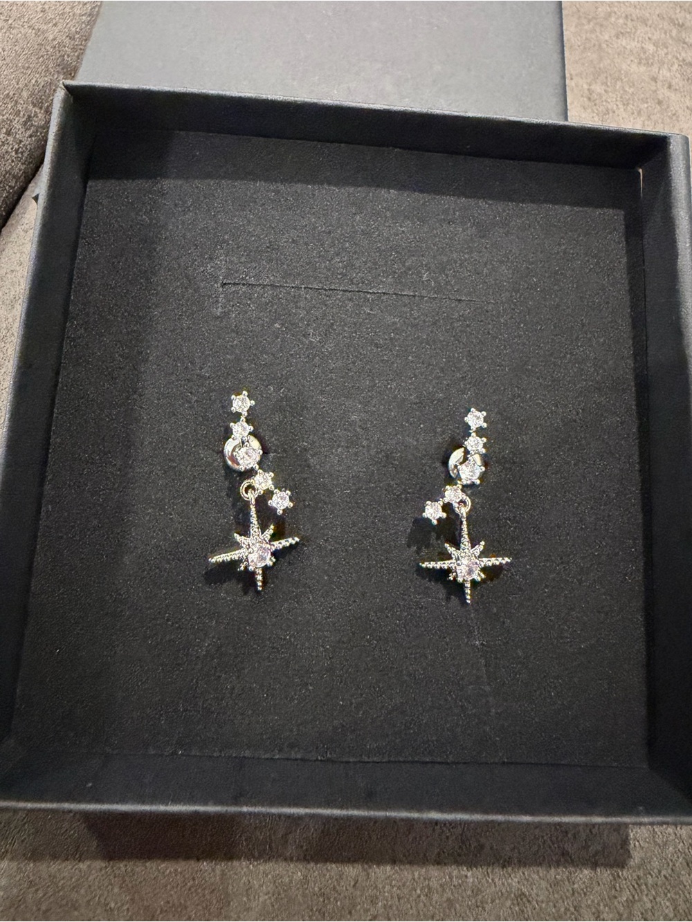 New Silver Starburst Drop Earrings